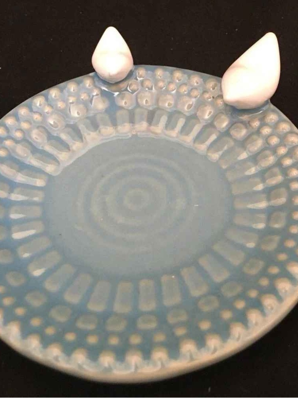 Sky Blue Ceramic Trinket Plate with White Bird Accents